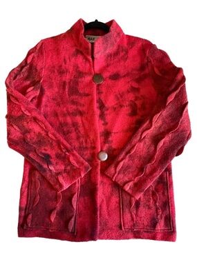 Vintage Rae Gold Wool Jacket Scalloped Details Artisan Red Black Womens L
